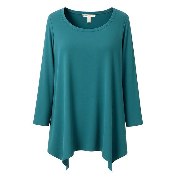 Westbound Woman 2X Teal A-Line Tunic Top with Shark Bite Hem - Picture 1 of 2
